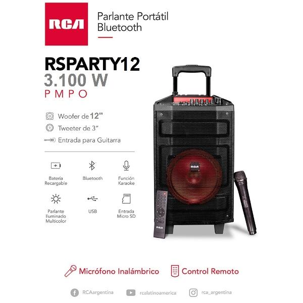 Parlante Rca Carry Portatil 12 /Bt/Usb/Mic/Sd/